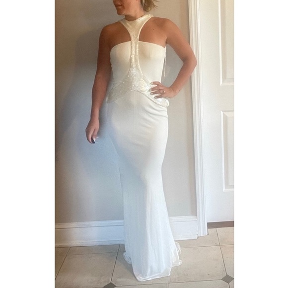 Jovani White Gown with Sequins - Picture 1 of 6